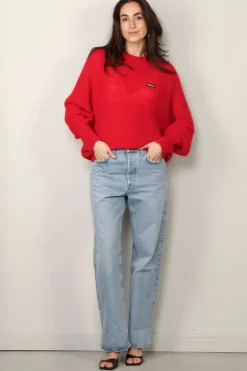 Rotate Sweater - Light Knit Logo Sweater - Racing Red
