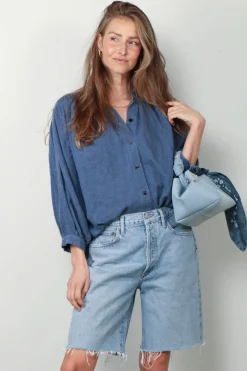 Sea Me Happy Blouse - Balloon Blouse Denim Structure - Indigo