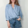 Sea Me Happy Blouse - Balloon Blouse Denim Structure - Jeans Blue