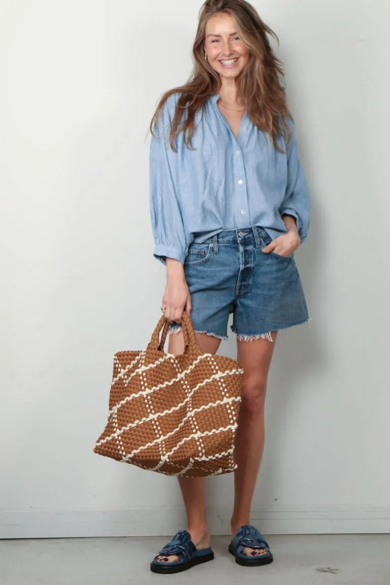Sea Me Happy Blouse - Balloon Blouse Denim Structure - Jeans Blue
