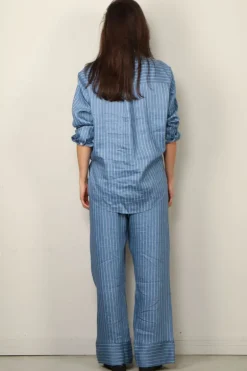 Sea Me Happy Blouse - Shibuya Blouse Shiny Linen - Light Blue Stripes