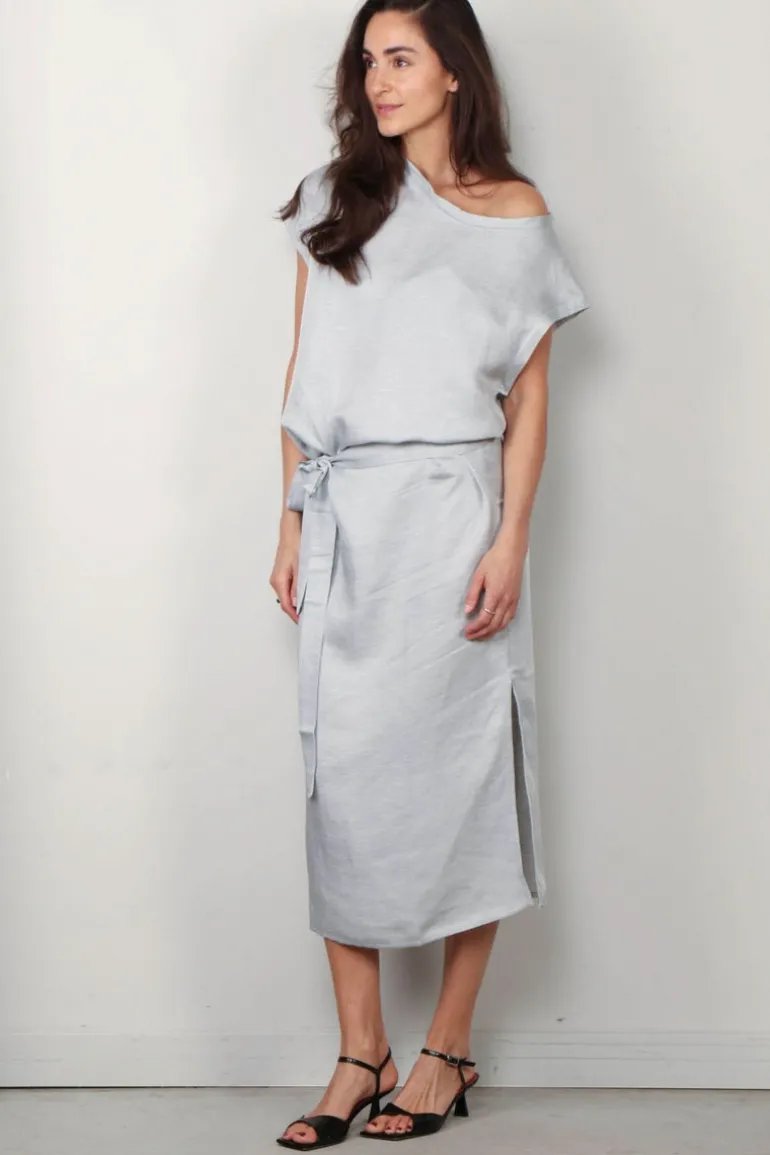Sea Me Happy Jurk - Avery Dress Linen Blend - Silver Grey