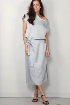 Sea Me Happy Jurk - Avery Dress Linen Blend - Silver Grey