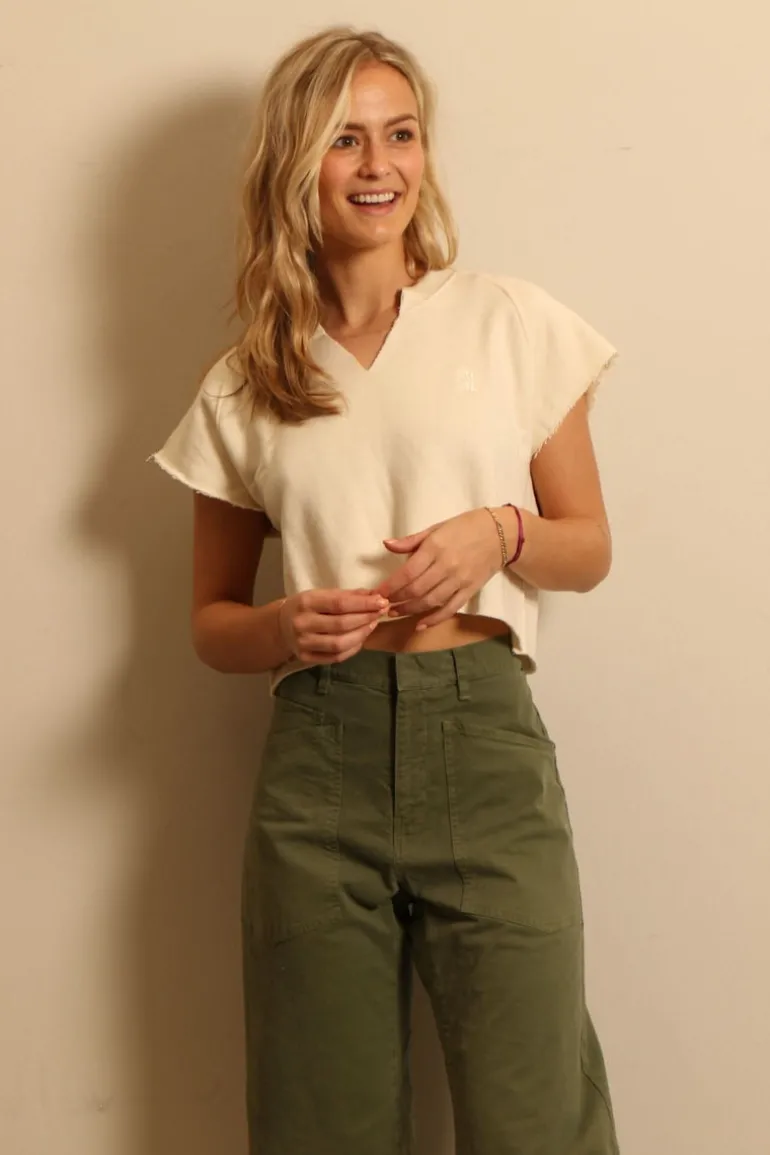 Éterne top - TERRY RAGLAN CUTOFF TOP - cream