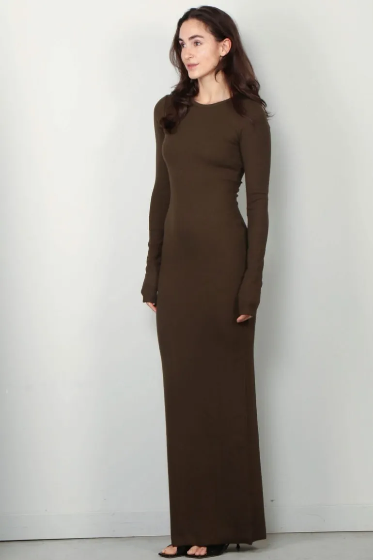 Éterne Jurk - Long Sleeve Crewneck Maxi Dress - Moss