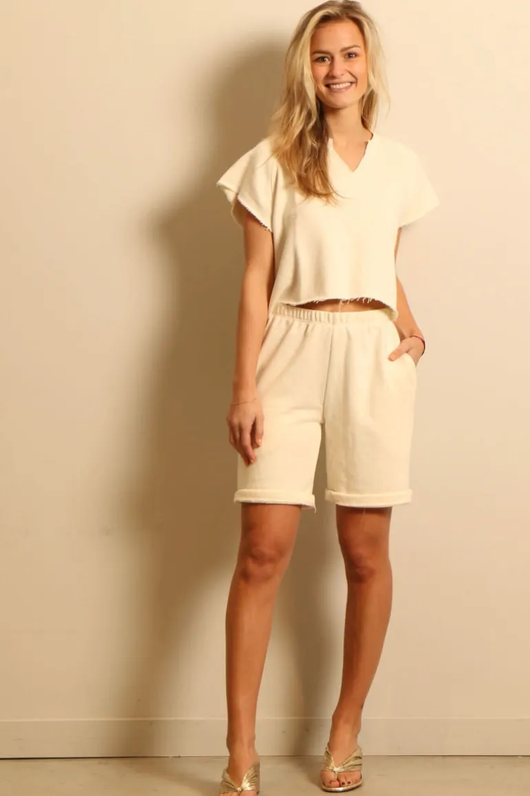 Éterne top - TERRY RAGLAN CUTOFF TOP - cream