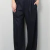 Tibi Broek - Newton Stripe Double Waist Boxer Trouser - Navy melange