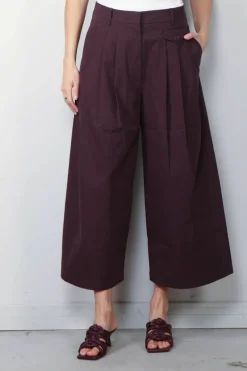 Tibi Broek - Bio Twill Triple Pleat Cropped Pant - Plum