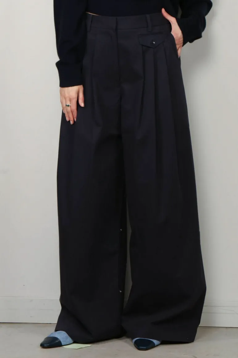 Tibi Broek - Bio Twill Triple Pleat Pant - Dark Navy