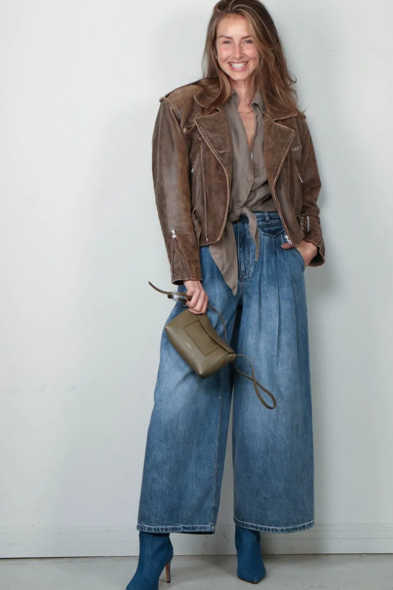 Tibi Broek - Spring Denim Triple Pleat Pant - Classic Blue