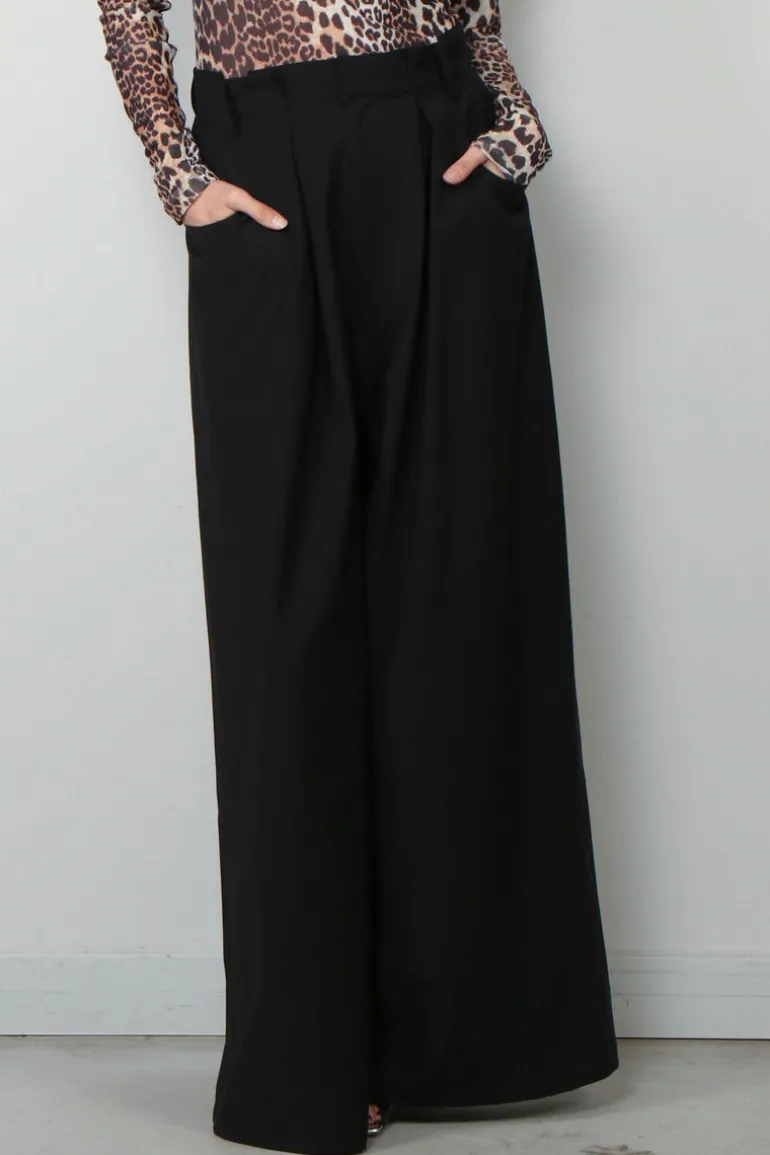 Tibi Broek - Tropical Wool Walker Wide Leg Pant - Black