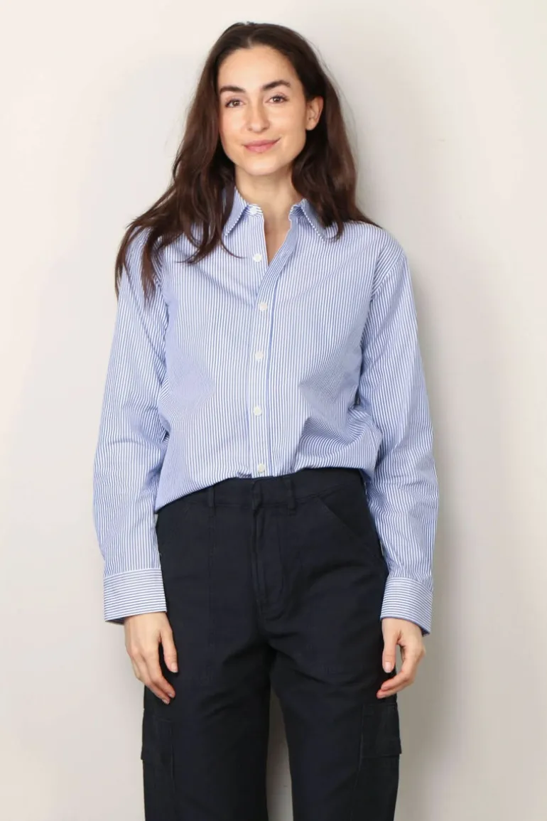 Tibi Blouse - Striped shirting charlie men's slim shirt - Blue stripe multi