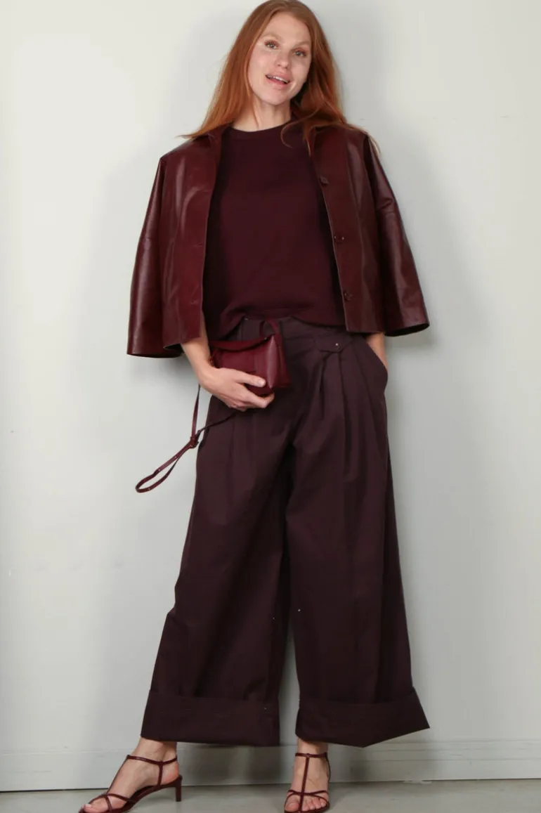 Tibi Broek - Bio Twill Triple Pleat Cropped Pant - Plum