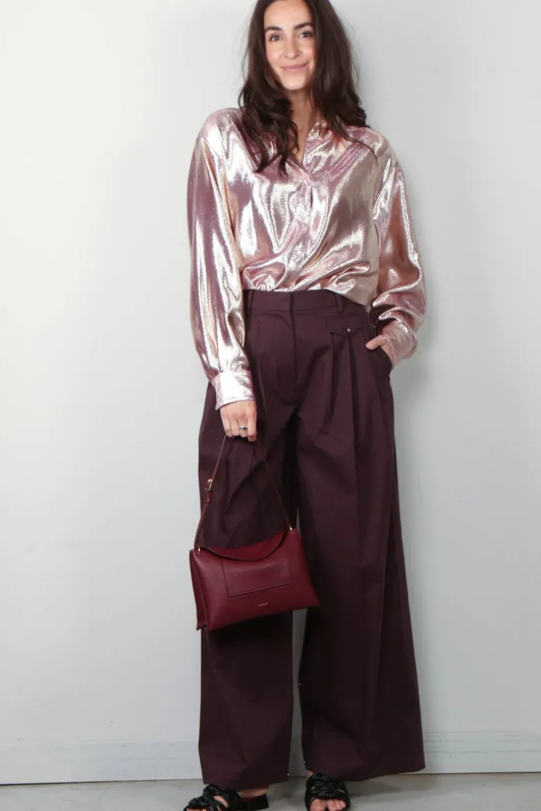 Tibi Broek - Bio Twill Triple Pleat Pant - Plum