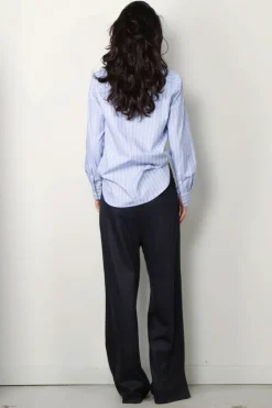 Tibi Blouse - Striped shirting charlie men's slim shirt - Blue multi