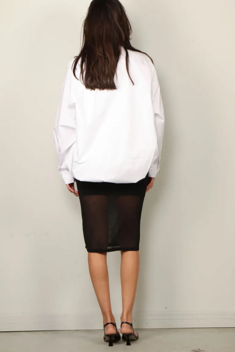 Tibi Blouse - Eco Poplin Bubble Hem Shirt Jacket - White