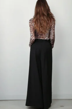 Tibi Broek - Tropical Wool Walker Wide Leg Pant - Black