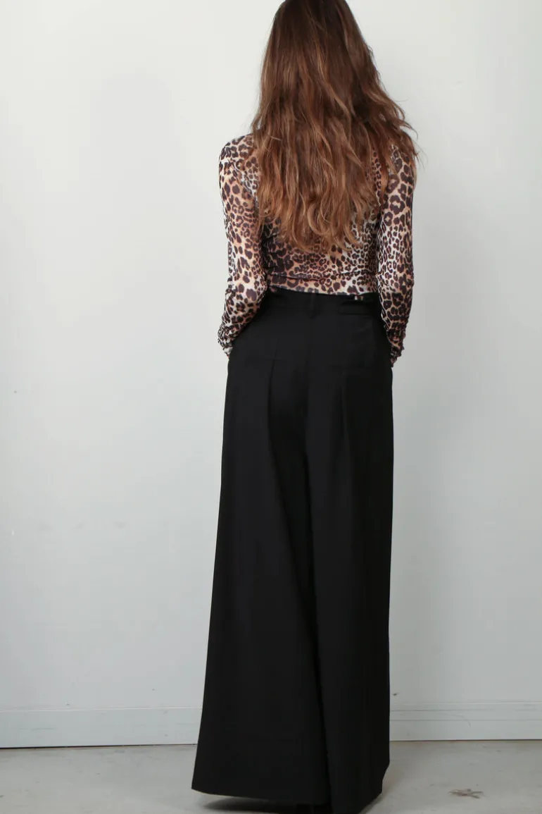 Tibi Broek - Tropical Wool Walker Wide Leg Pant - Black