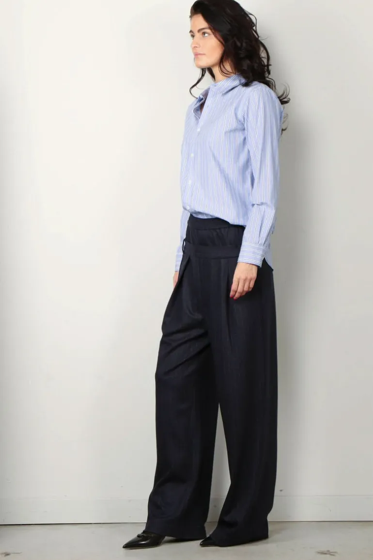 Tibi Blouse - Striped shirting charlie men's slim shirt - Blue multi