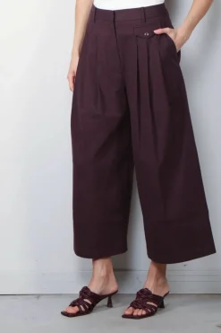Tibi Broek - Bio Twill Triple Pleat Cropped Pant - Plum