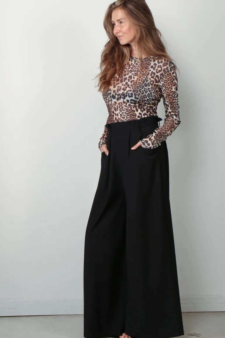 Tibi Broek - Tropical Wool Walker Wide Leg Pant - Black