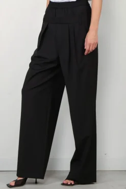 Tibi Broek - Recycled tropical wool double waist boxer trouser -  Black