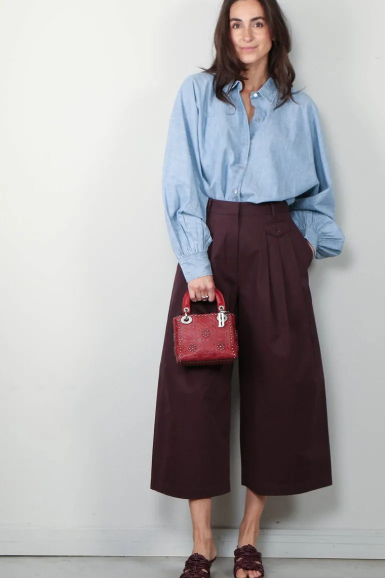 Tibi Broek - Bio Twill Triple Pleat Cropped Pant - Plum