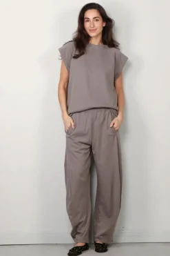 Tibi Broek - Light Weight Sweatshirting Winslow Pant - Dark Stone