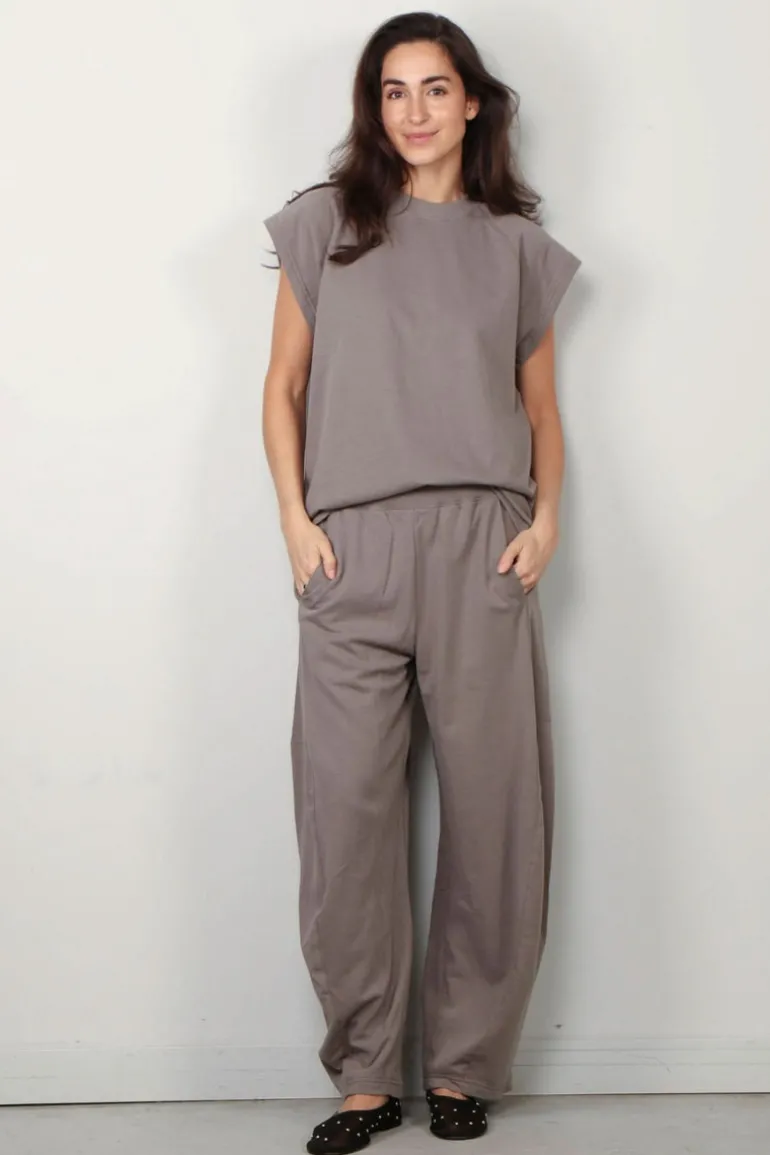 Tibi Broek - Light Weight Sweatshirting Winslow Pant - Dark Stone