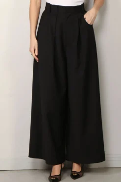 Tibi Broek - Tropical Wool Walker Wide Leg Pant - Black