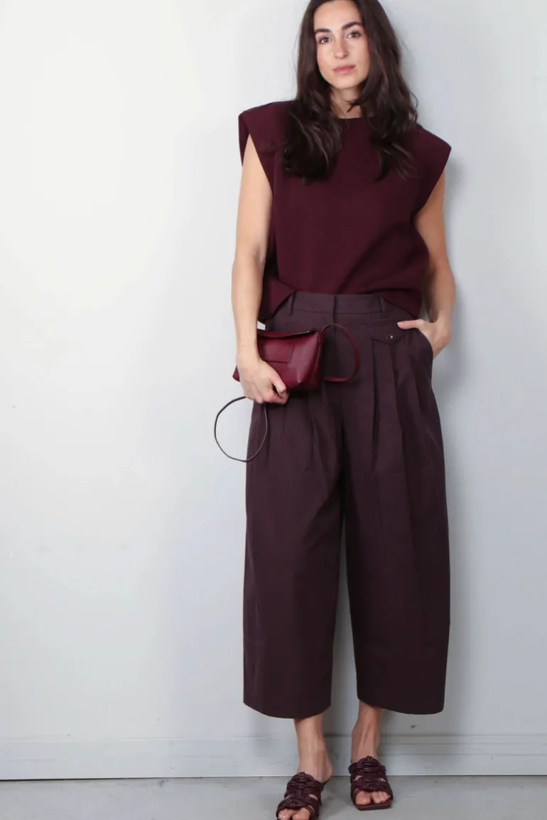 Tibi Broek - Bio Twill Triple Pleat Cropped Pant - Plum