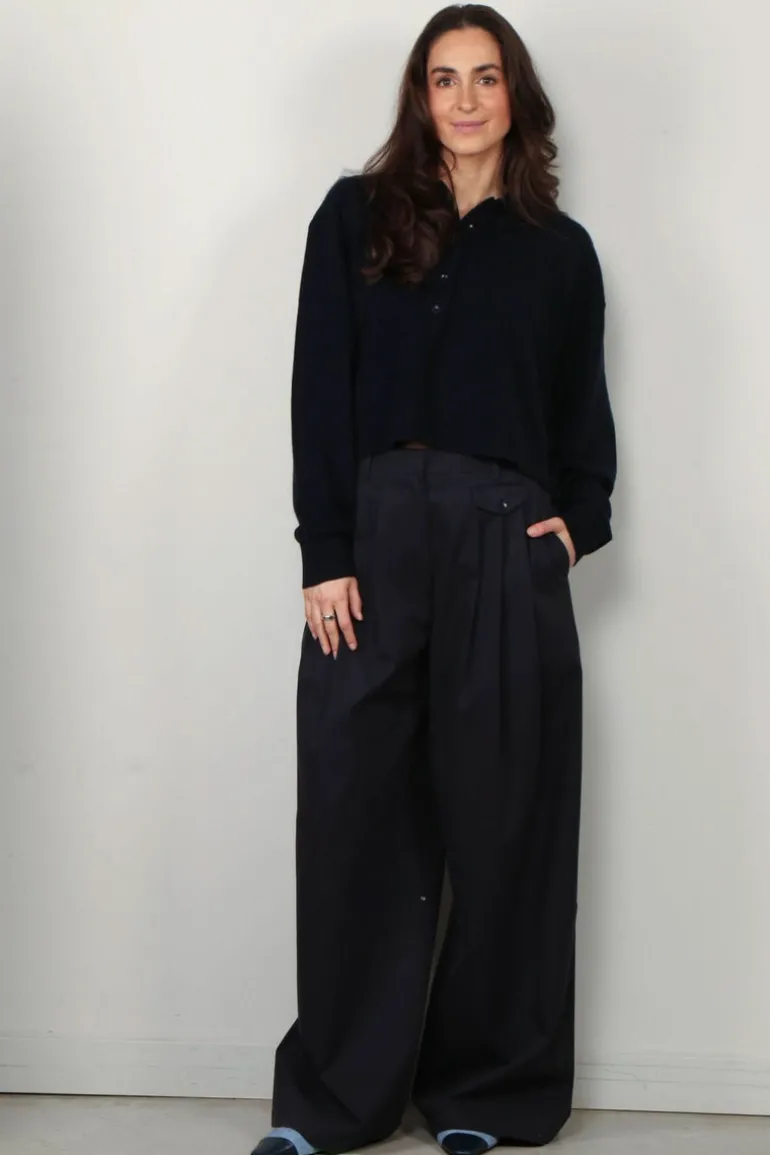 Tibi Broek - Bio Twill Triple Pleat Pant - Dark Navy