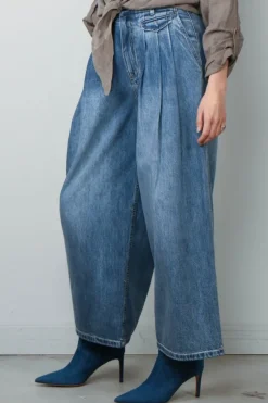 Tibi Broek - Spring Denim Triple Pleat Pant - Classic Blue