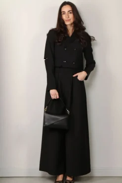 Tibi Broek - Tropical Wool Walker Wide Leg Pant - Black