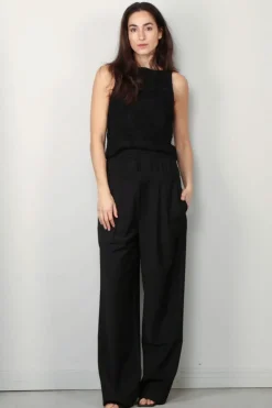 Tibi Broek - Recycled tropical wool double waist boxer trouser -  Black