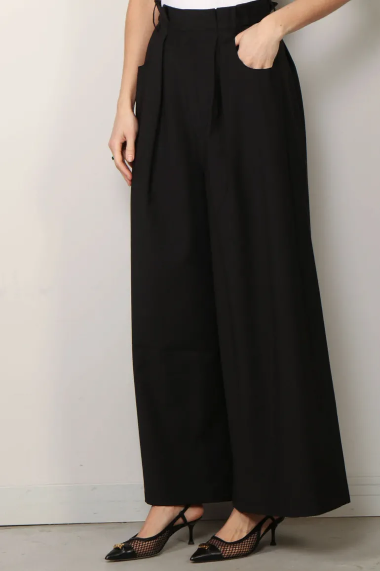 Tibi Broek - Tropical Wool Walker Wide Leg Pant - Black