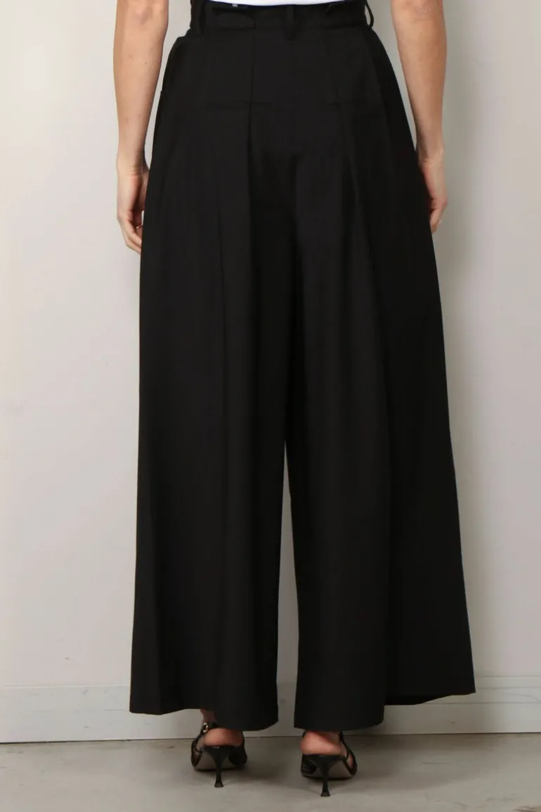 Tibi Broek - Tropical Wool Walker Wide Leg Pant - Black