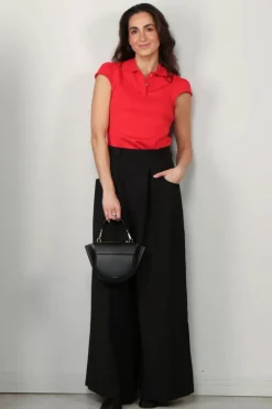 Tibi Broek - Tropical Wool Walker Wide Leg Pant - Black