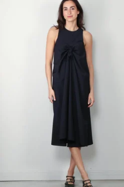 Tibi Jurk - Tropical Wool Tie Front Dress - Navy