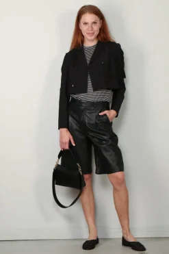 Tibi Jack - Tropical Wool Cropped Lean DB Shirt Jacket - Black