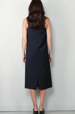 Tibi Jurk - Tropical Wool Tie Front Dress - Navy