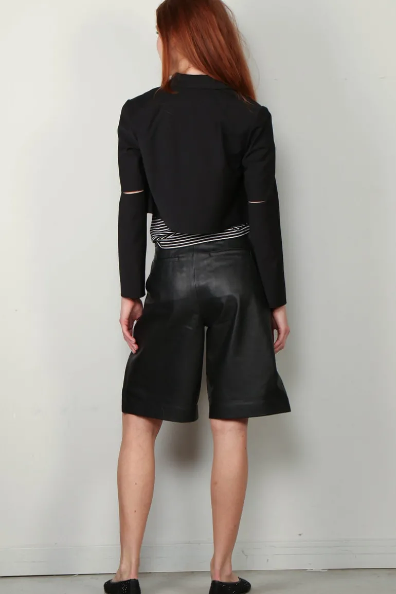 Tibi Jack - Tropical Wool Cropped Lean DB Shirt Jacket - Black