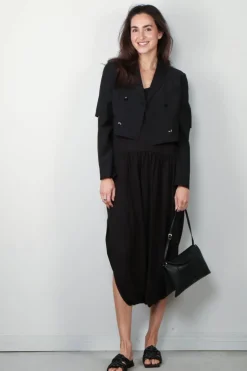 Tibi Jack - Tropical Wool Cropped Lean DB Shirt Jacket - Black