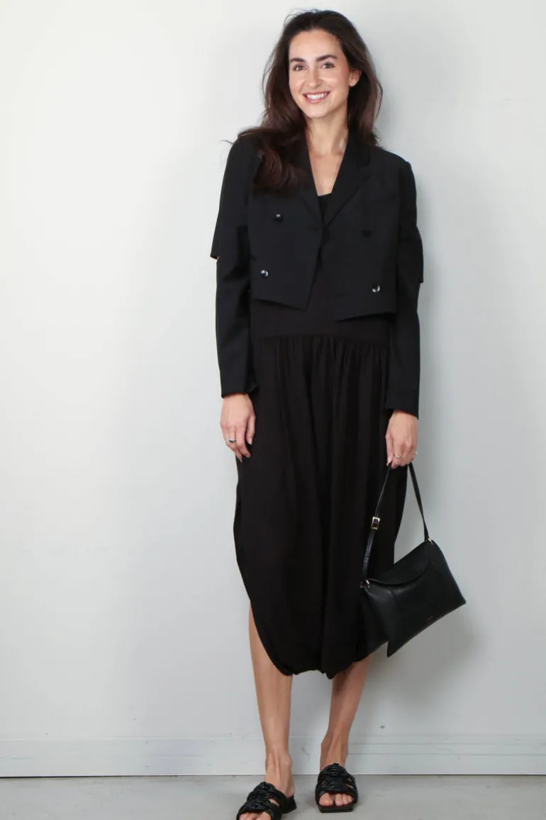 Tibi Jack - Tropical Wool Cropped Lean DB Shirt Jacket - Black