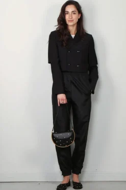 Tibi Jack - Tropical Wool Cropped Lean DB Shirt Jacket - Black