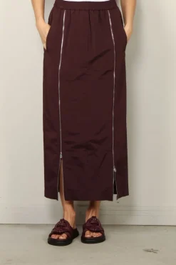 Tibi Rok - Nylon Zipper Maxi Skirt - Malbec