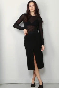 Tibi Rok - Wren Crepe Knit Midi Skirt - Black