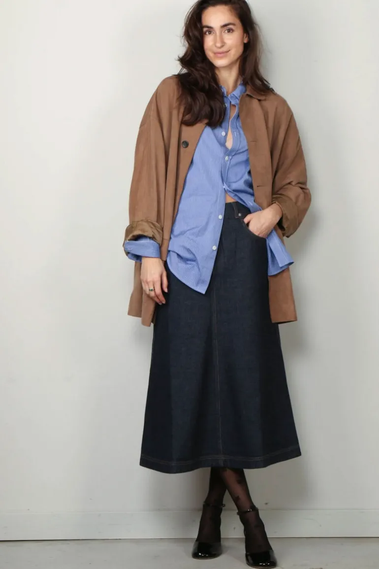 Tibi Rok - Indigo Denim Midi Aline Skirt - Dark denim