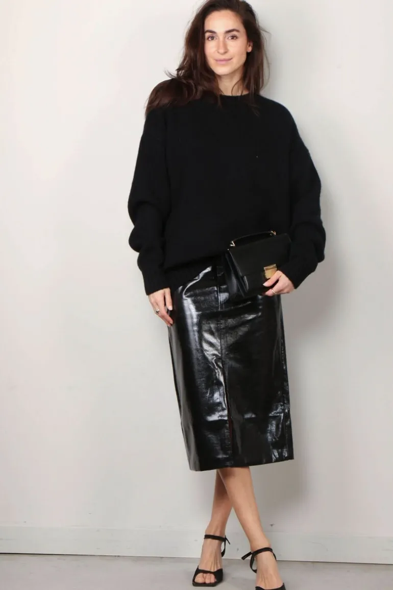 Tibi Rok - Glossed jersey pencil skirt - Black