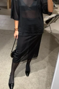 Tibi Rok - Sheer Gauze Maxi Pencil Skirt - Black